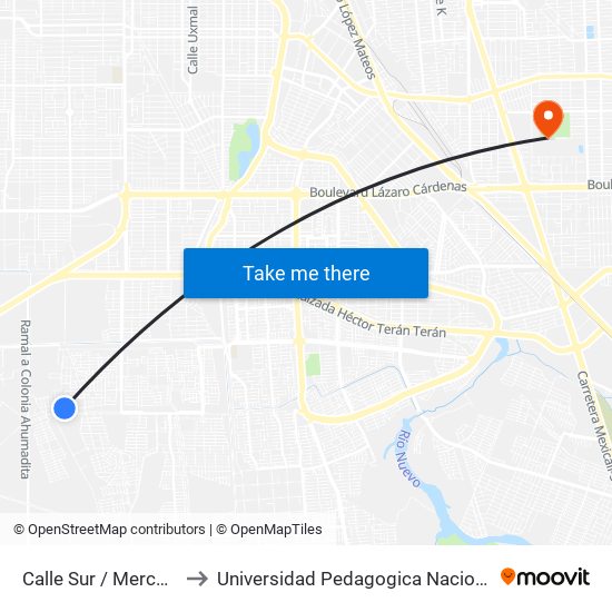 Calle Sur / Mercedes Placencia to Universidad Pedagogica Nacional, Unidad 021 Mexicali map