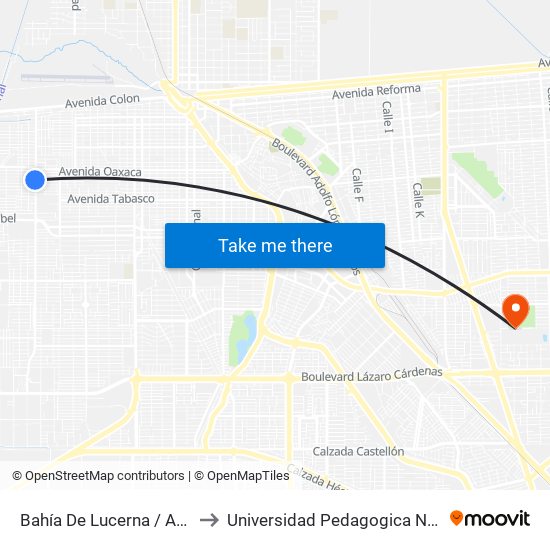 Bahía De Lucerna / Avenida Real Del Castillo to Universidad Pedagogica Nacional, Unidad 021 Mexicali map