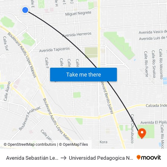 Avenida Sebastián Lerdo De Tejada / Calle D to Universidad Pedagogica Nacional, Unidad 021 Mexicali map