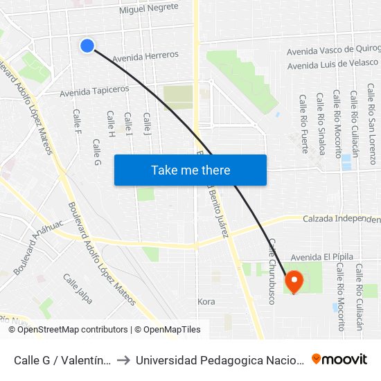 Calle G / Valentín Gómez Farias to Universidad Pedagogica Nacional, Unidad 021 Mexicali map