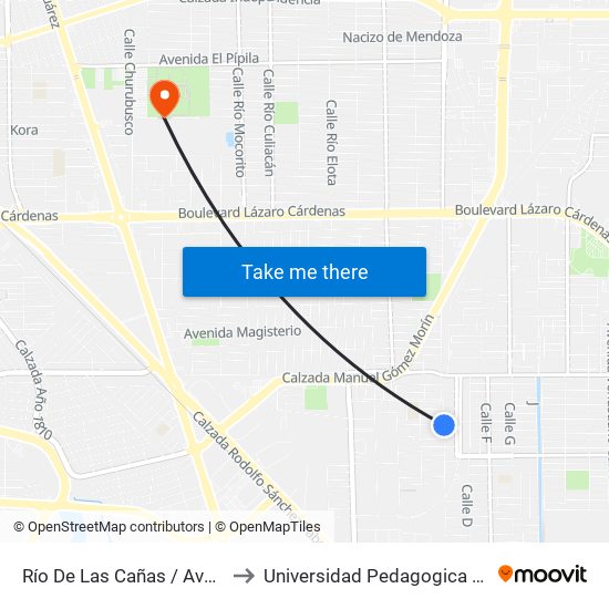 Río De Las Cañas / Avenida Presa Miguel Hidalgo to Universidad Pedagogica Nacional, Unidad 021 Mexicali map