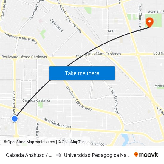 Calzada Anáhuac / Avenida De La Troje to Universidad Pedagogica Nacional, Unidad 021 Mexicali map