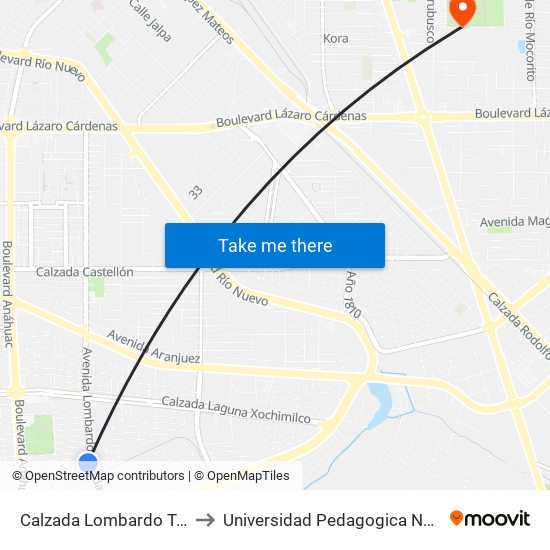 Calzada Lombardo Toledano / Futbolistas to Universidad Pedagogica Nacional, Unidad 021 Mexicali map