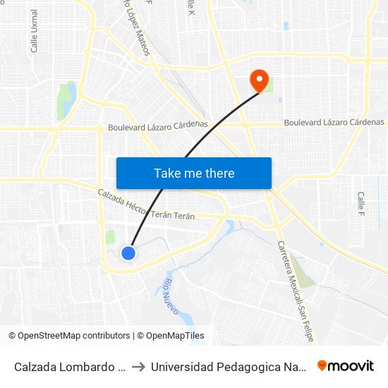 Calzada Lombardo Toledano / Caldera to Universidad Pedagogica Nacional, Unidad 021 Mexicali map