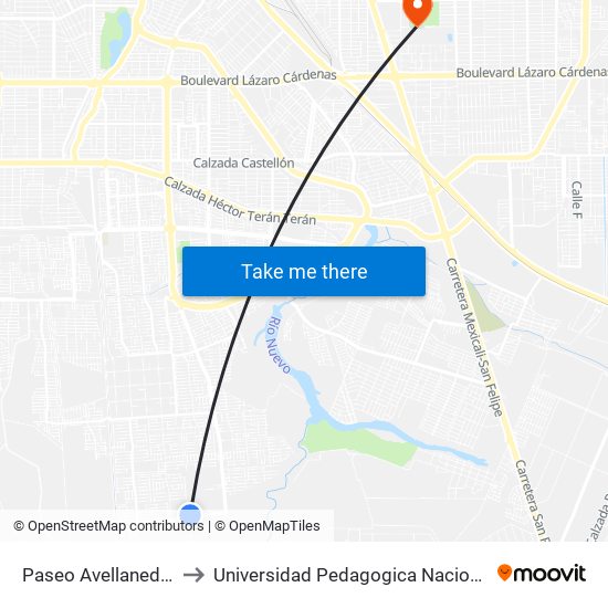 Paseo Avellaneda / Redondela to Universidad Pedagogica Nacional, Unidad 021 Mexicali map