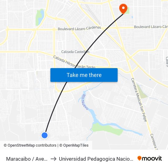 Maracaibo / Avenida Burguete to Universidad Pedagogica Nacional, Unidad 021 Mexicali map