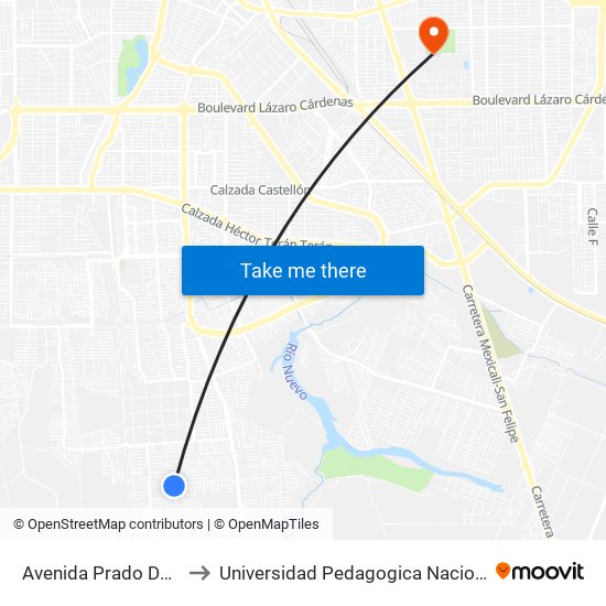 Avenida Prado Del Rey / Cavandi to Universidad Pedagogica Nacional, Unidad 021 Mexicali map