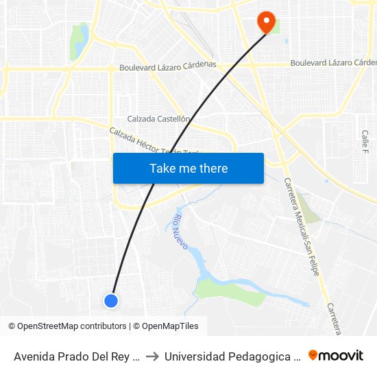 Avenida Prado Del Rey / Calzada De Los Monarcas to Universidad Pedagogica Nacional, Unidad 021 Mexicali map