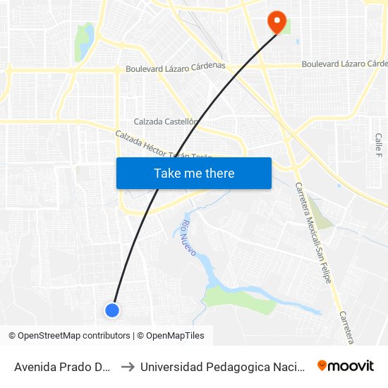 Avenida Prado Del Rey / Cabandi to Universidad Pedagogica Nacional, Unidad 021 Mexicali map