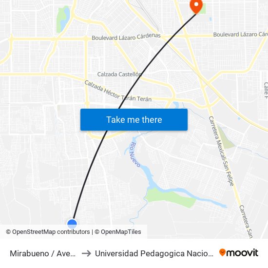 Mirabueno / Avenida Acassuso to Universidad Pedagogica Nacional, Unidad 021 Mexicali map