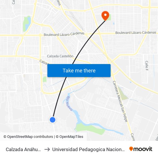 Calzada Anáhuac / Fonelas to Universidad Pedagogica Nacional, Unidad 021 Mexicali map