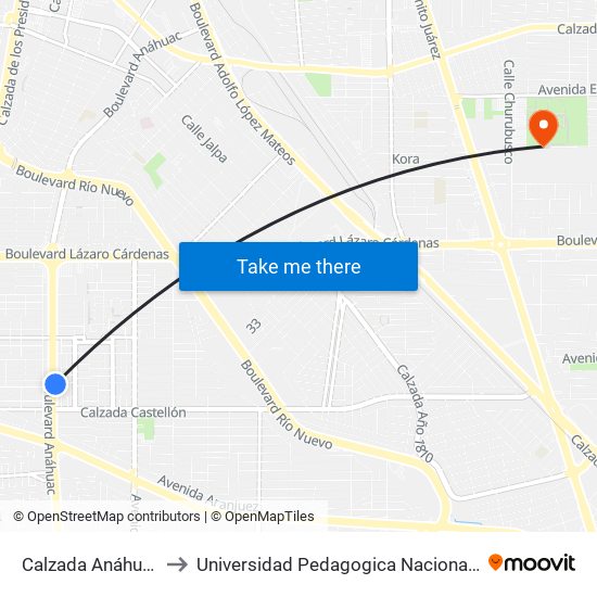 Calzada Anáhuac / Gerona to Universidad Pedagogica Nacional, Unidad 021 Mexicali map