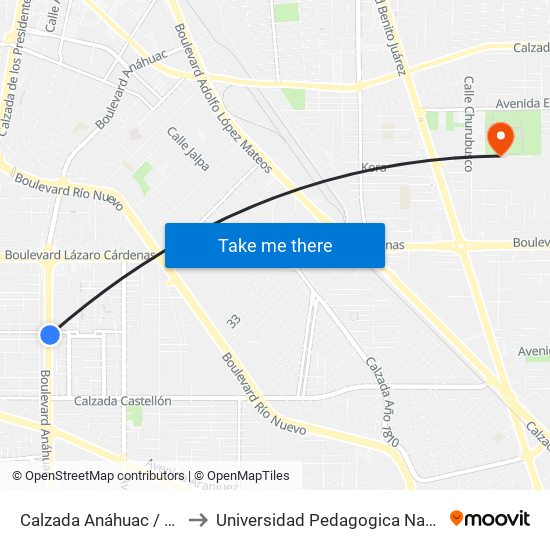 Calzada Anáhuac / Avenida Pontevedra to Universidad Pedagogica Nacional, Unidad 021 Mexicali map