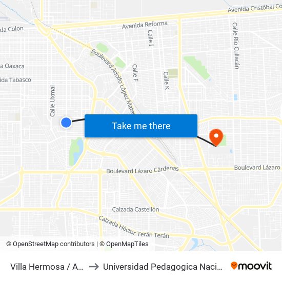 Villa Hermosa / Avenida Guasave to Universidad Pedagogica Nacional, Unidad 021 Mexicali map