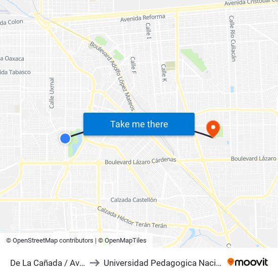 De La Cañada / Avenida Del Arroyo to Universidad Pedagogica Nacional, Unidad 021 Mexicali map