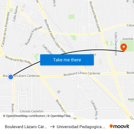 Boulevard Lázaro Cárdenas / Calzada Anáhuac to Universidad Pedagogica Nacional, Unidad 021 Mexicali map