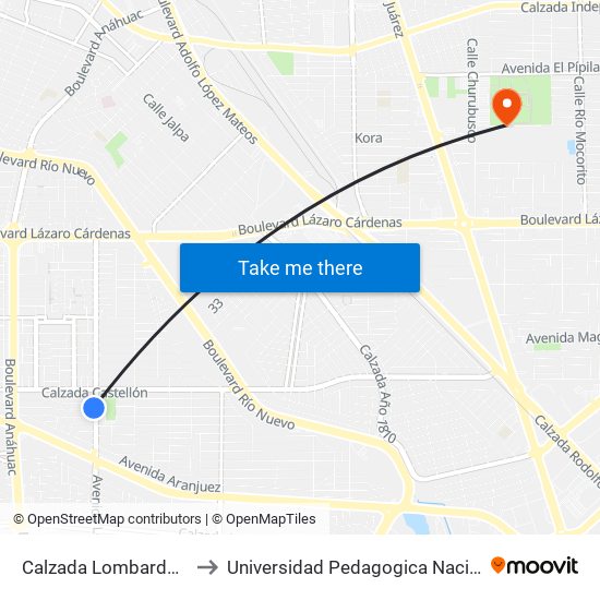 Calzada Lombardo Toledano / Soria to Universidad Pedagogica Nacional, Unidad 021 Mexicali map