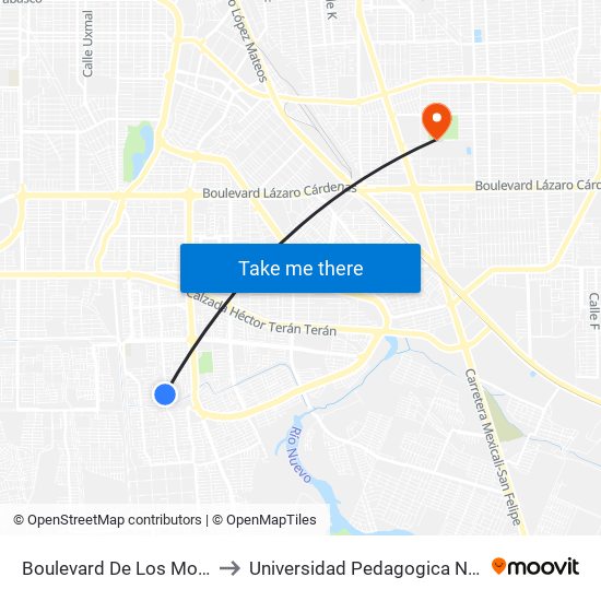 Boulevard De Los Monarcas / De Las Justas to Universidad Pedagogica Nacional, Unidad 021 Mexicali map