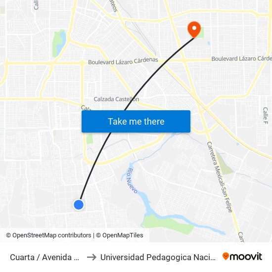 Cuarta / Avenida Lago Montebello to Universidad Pedagogica Nacional, Unidad 021 Mexicali map