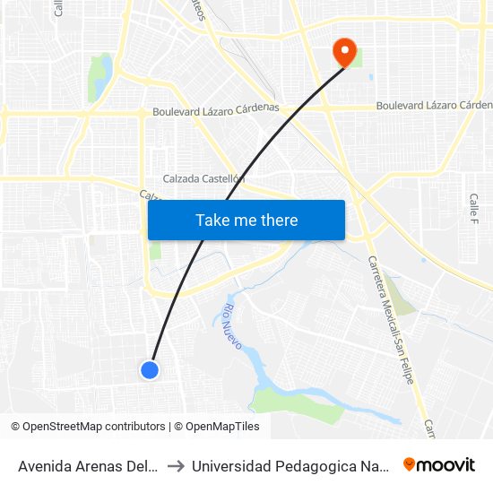 Avenida Arenas Del Rey / Lago Cuitzeo to Universidad Pedagogica Nacional, Unidad 021 Mexicali map