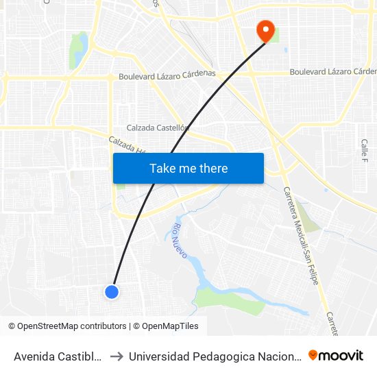 Avenida Castiblanco / Osuna to Universidad Pedagogica Nacional, Unidad 021 Mexicali map