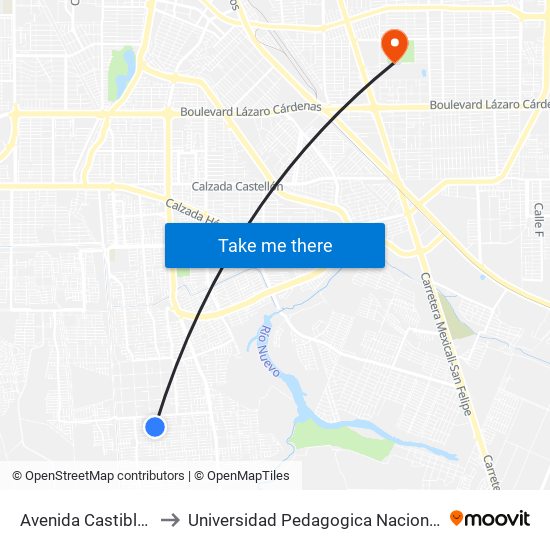 Avenida Castiblanco / Ocaña to Universidad Pedagogica Nacional, Unidad 021 Mexicali map