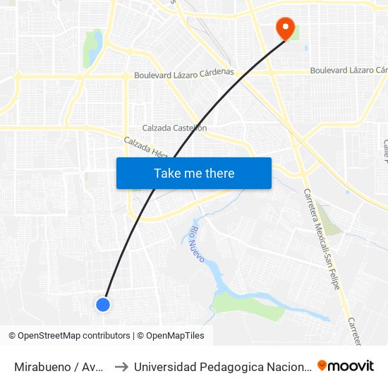Mirabueno / Avenida Badules to Universidad Pedagogica Nacional, Unidad 021 Mexicali map