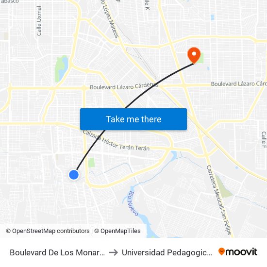 Boulevard De Los Monarcas / Avenida De Las Heráldicas to Universidad Pedagogica Nacional, Unidad 021 Mexicali map