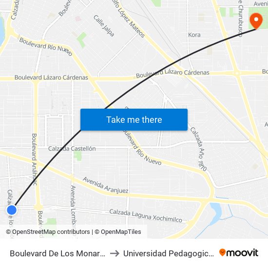 Boulevard De Los Monarcas / Calzada Laguna Xochimilco to Universidad Pedagogica Nacional, Unidad 021 Mexicali map