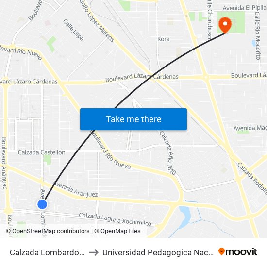 Calzada Lombardo Toledano / Coapa to Universidad Pedagogica Nacional, Unidad 021 Mexicali map