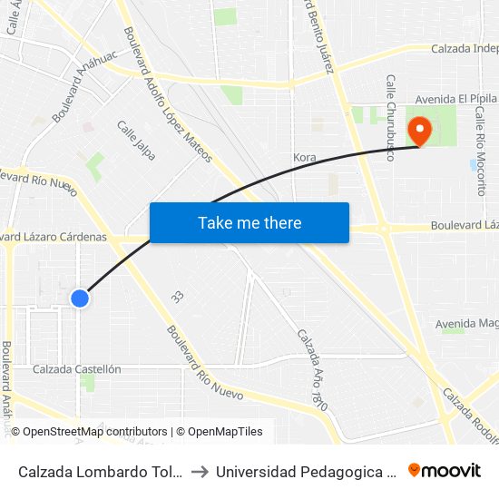 Calzada Lombardo Toledano / Donaciano Íñiguez to Universidad Pedagogica Nacional, Unidad 021 Mexicali map