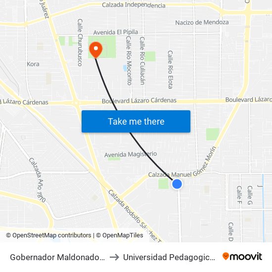 Gobernador Maldonado / Avenida Presa López Zamora to Universidad Pedagogica Nacional, Unidad 021 Mexicali map
