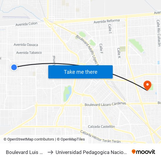 Boulevard Luis Álvarez / India to Universidad Pedagogica Nacional, Unidad 021 Mexicali map