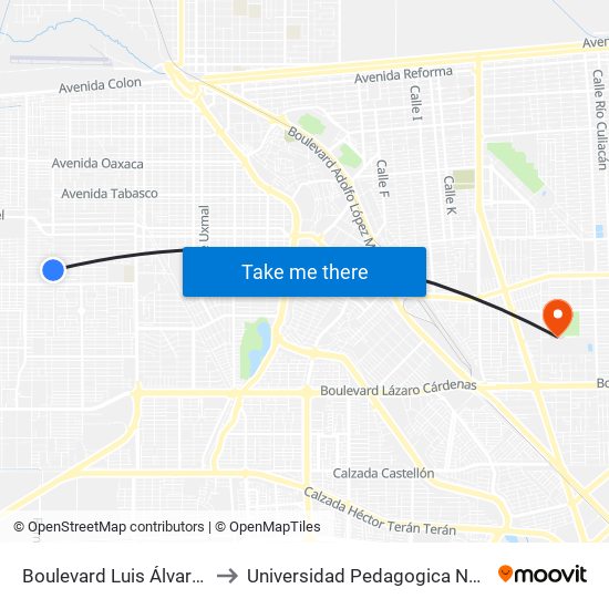 Boulevard Luis Álvarez / Avenida Australia to Universidad Pedagogica Nacional, Unidad 021 Mexicali map