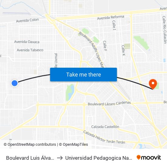 Boulevard Luis Álvarez / Avenida Kenia to Universidad Pedagogica Nacional, Unidad 021 Mexicali map