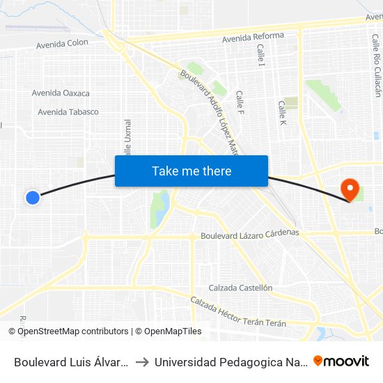 Boulevard Luis Álvarez / Avenida Rumania to Universidad Pedagogica Nacional, Unidad 021 Mexicali map