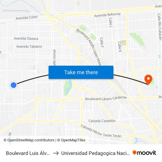 Boulevard Luis Álvarez / Psicólogos to Universidad Pedagogica Nacional, Unidad 021 Mexicali map