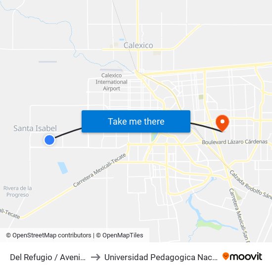 Del Refugio / Avenida Santa Verónica to Universidad Pedagogica Nacional, Unidad 021 Mexicali map