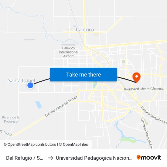 Del Refugio / Santa Dolores to Universidad Pedagogica Nacional, Unidad 021 Mexicali map