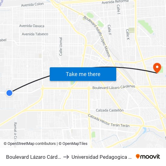 Boulevard Lázaro Cárdenas / Avenida Yugoslavia to Universidad Pedagogica Nacional, Unidad 021 Mexicali map