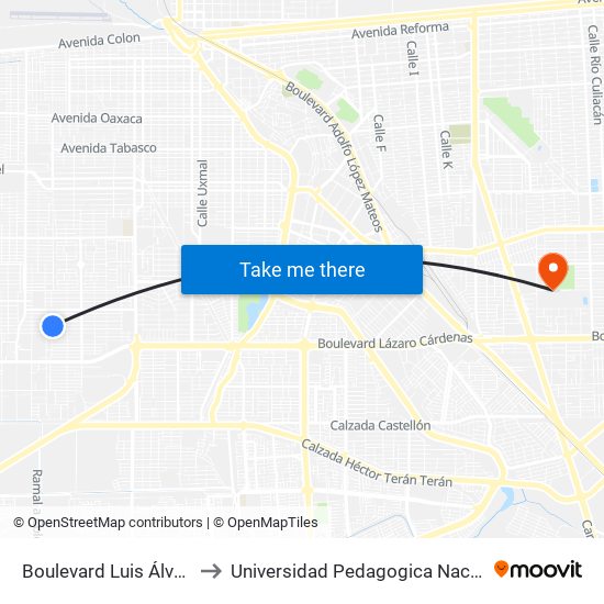 Boulevard Luis Álvarez / Veterinarios to Universidad Pedagogica Nacional, Unidad 021 Mexicali map