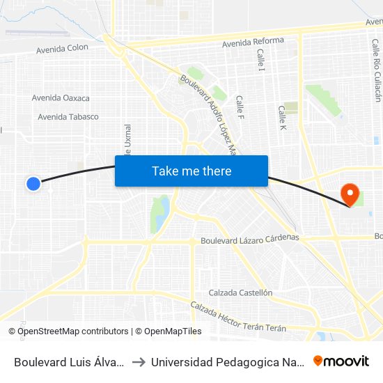 Boulevard Luis Álvarez / Avenida Grecia to Universidad Pedagogica Nacional, Unidad 021 Mexicali map
