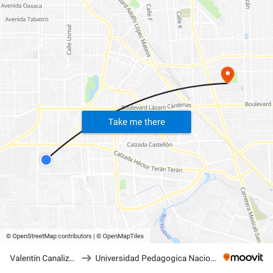 Valentín Canalizó / Federación to Universidad Pedagogica Nacional, Unidad 021 Mexicali map