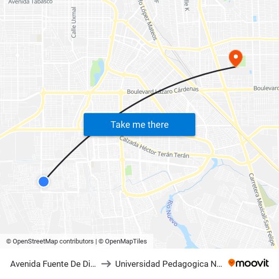 Avenida Fuente De Diana / Fuente De Musas to Universidad Pedagogica Nacional, Unidad 021 Mexicali map