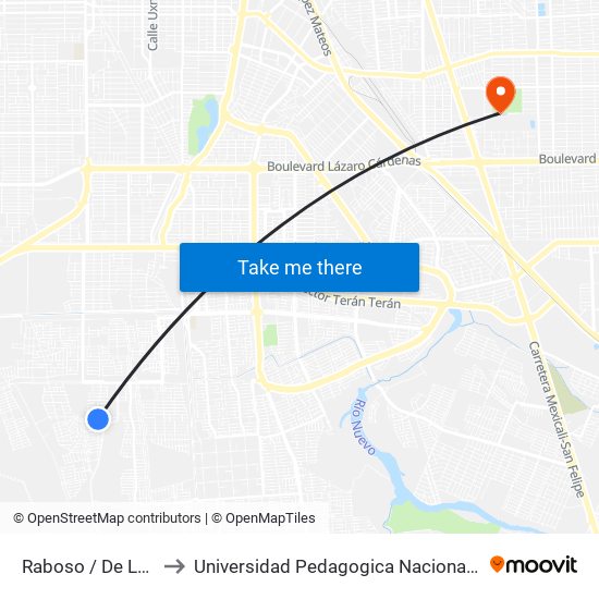 Raboso / De Los Portales to Universidad Pedagogica Nacional, Unidad 021 Mexicali map