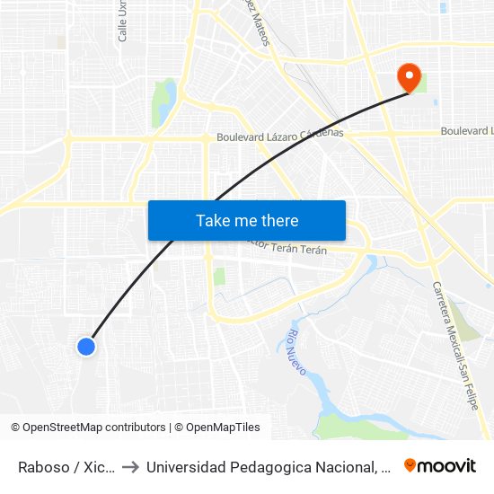 Raboso / Xicalahuata to Universidad Pedagogica Nacional, Unidad 021 Mexicali map