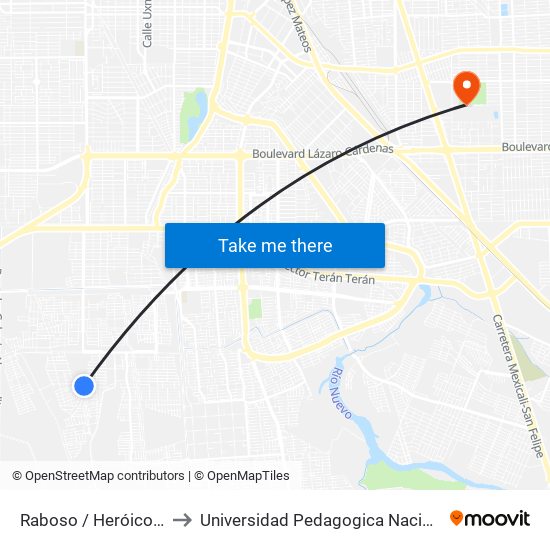 Raboso / Heróico Colegio Militar to Universidad Pedagogica Nacional, Unidad 021 Mexicali map