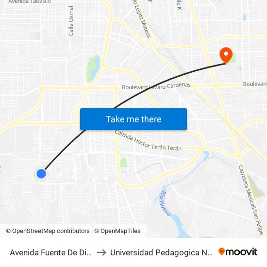 Avenida Fuente De Diana / Fuente De Musas to Universidad Pedagogica Nacional, Unidad 021 Mexicali map