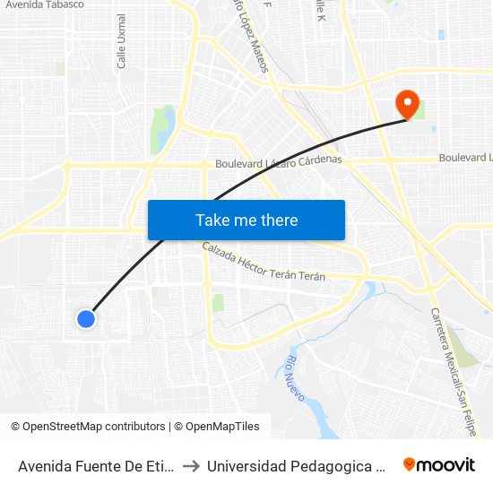 Avenida Fuente De Etiopía / Avenida Grandeza to Universidad Pedagogica Nacional, Unidad 021 Mexicali map