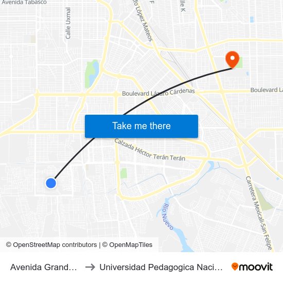 Avenida Grandeza / Tenacidad to Universidad Pedagogica Nacional, Unidad 021 Mexicali map